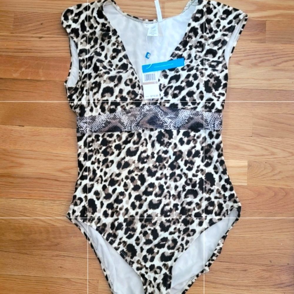 Bleu Rod Beattie Women's Brown Animal Print Cap Sleeve One-Piece Swimsui…